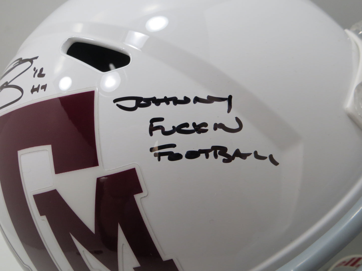 JOHNNY MANZIEL SIGNED TEXAS A&M AGGIES FULL SIZE White HELMET w/JOHNNYFB BAS