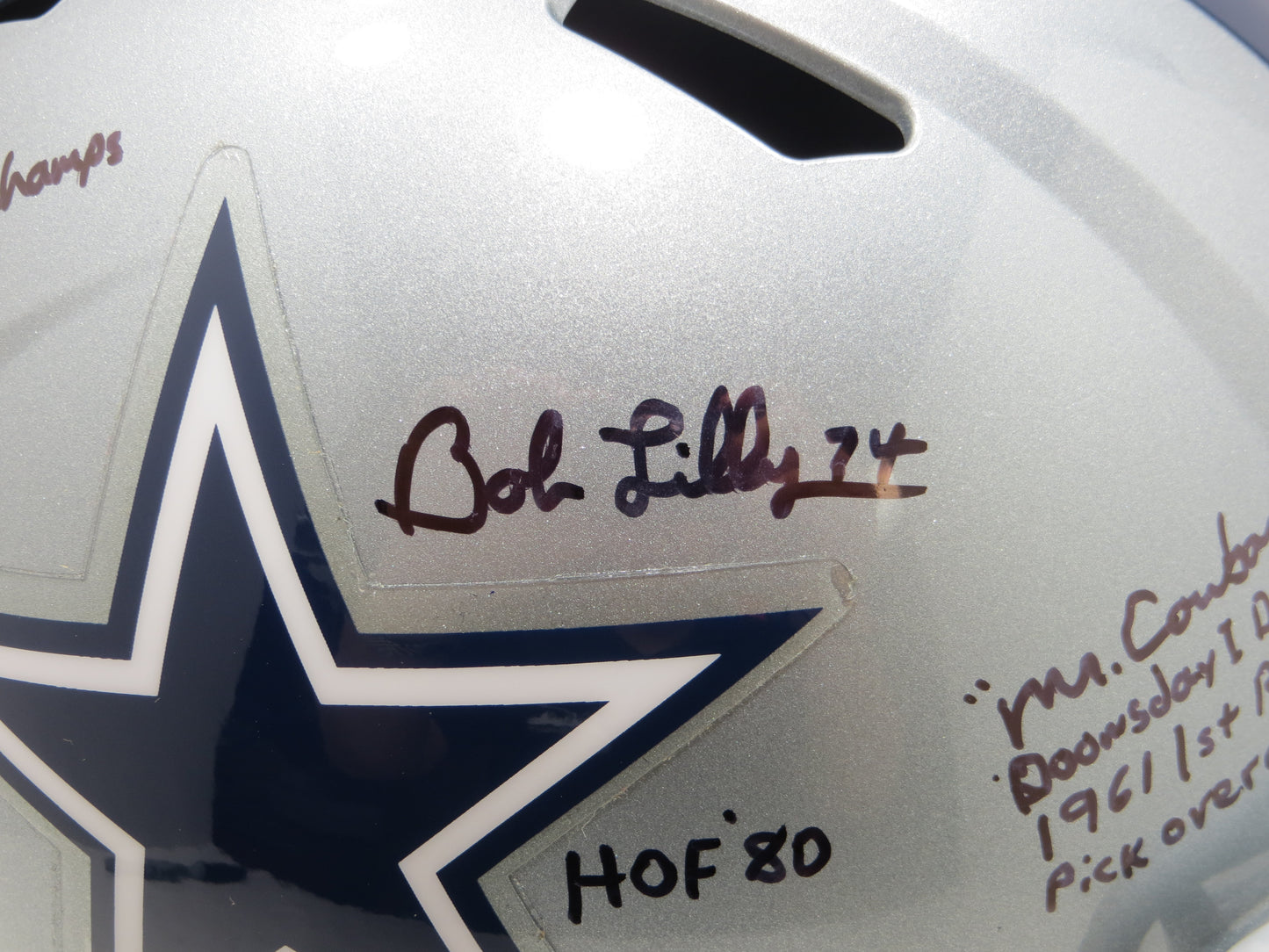 BOB LILLY SIGNED DALLAS COWBOYS RIDDELL FULL SIZE HELMET w10STATS BAS