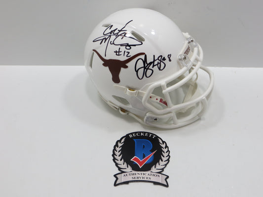 COLT McCOY JORDAN SHIPLEY SIGNED TEXAS LONGHORNS Riddell MINI HELMET BAS