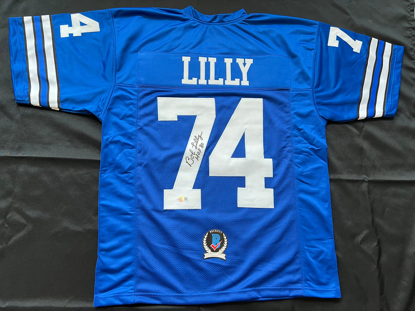 BOB LILLY SIGNED BLUE JERSEY Size L Dallas Cowboys w/HOF 80 BAS COA