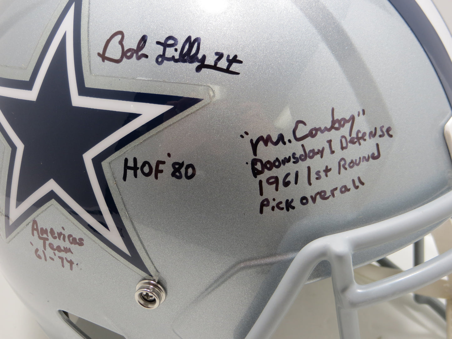 BOB LILLY SIGNED DALLAS COWBOYS RIDDELL FULL SIZE HELMET w10STATS BAS