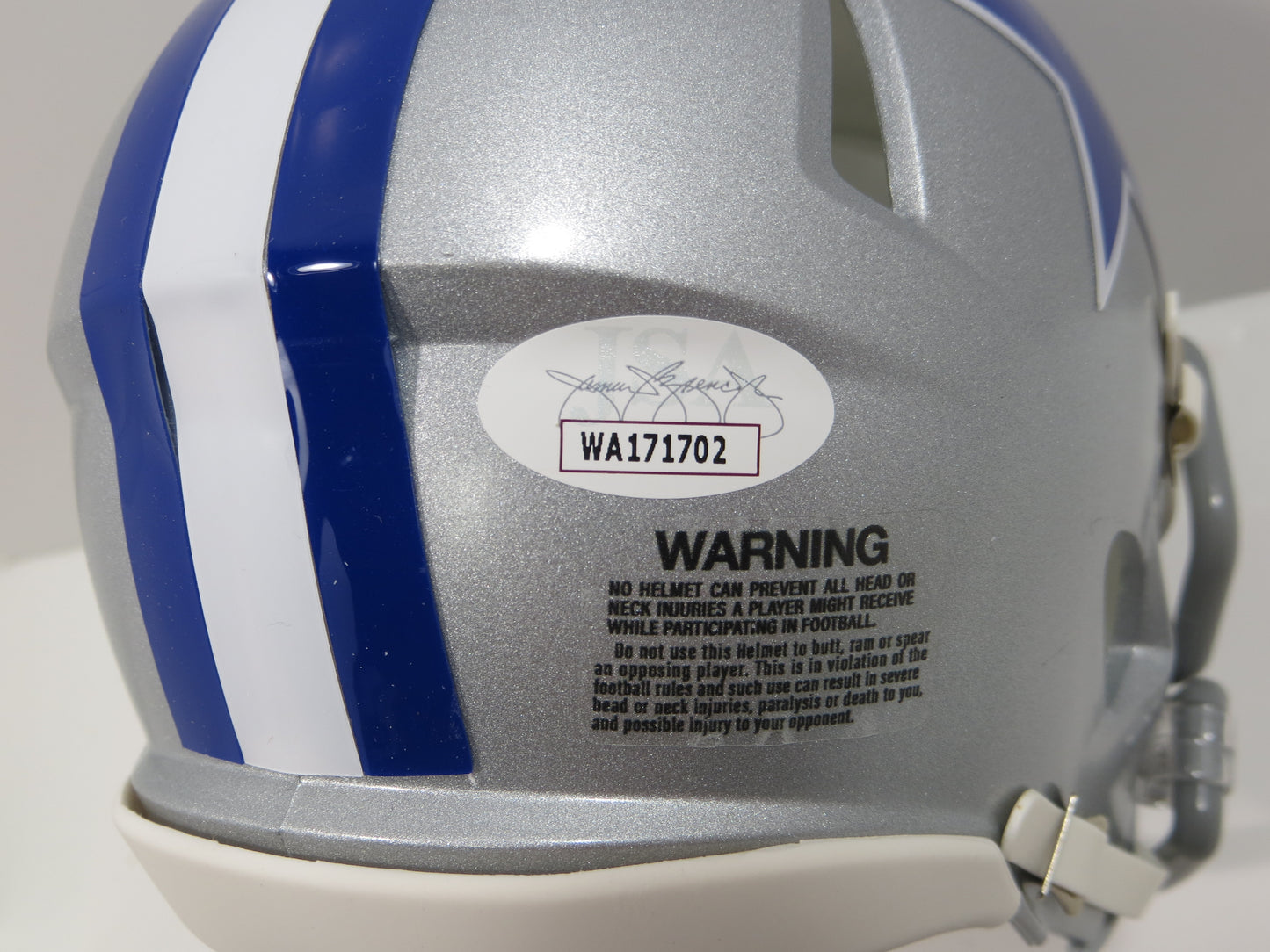 BOB LILLY SIGNED DALLAS COWBOYS MINI SILVER THROWBACK HELMET w/3 INSCs JSA