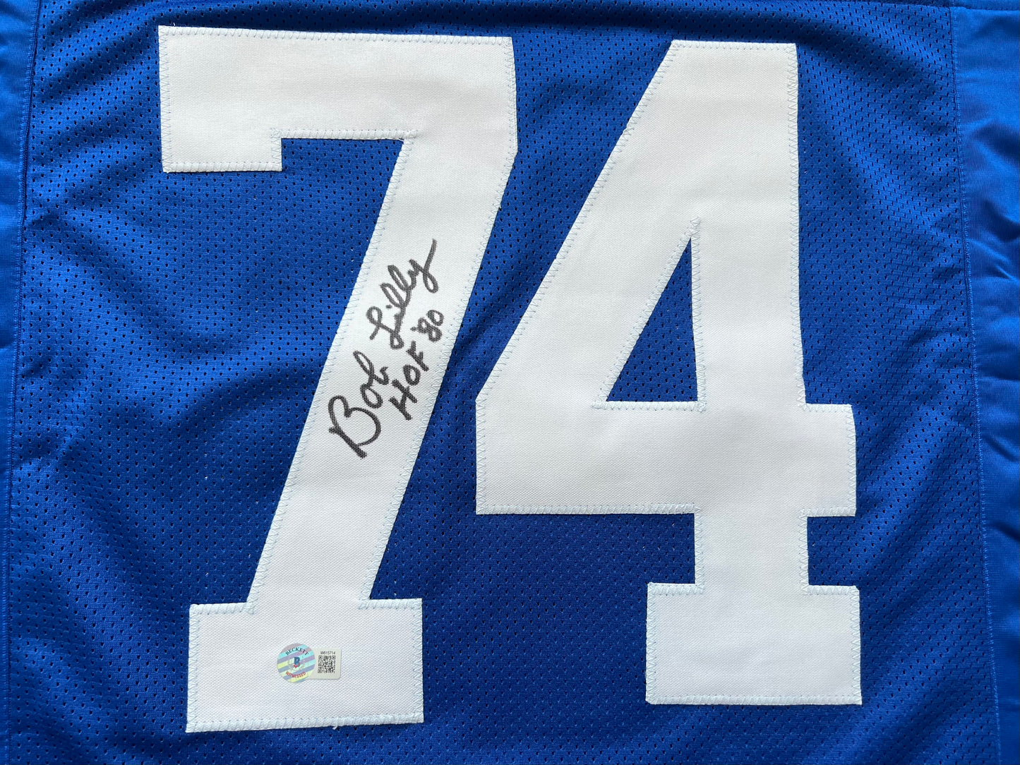 BOB LILLY SIGNED BLUE JERSEY Size L Dallas Cowboys w/HOF 80 BAS COA
