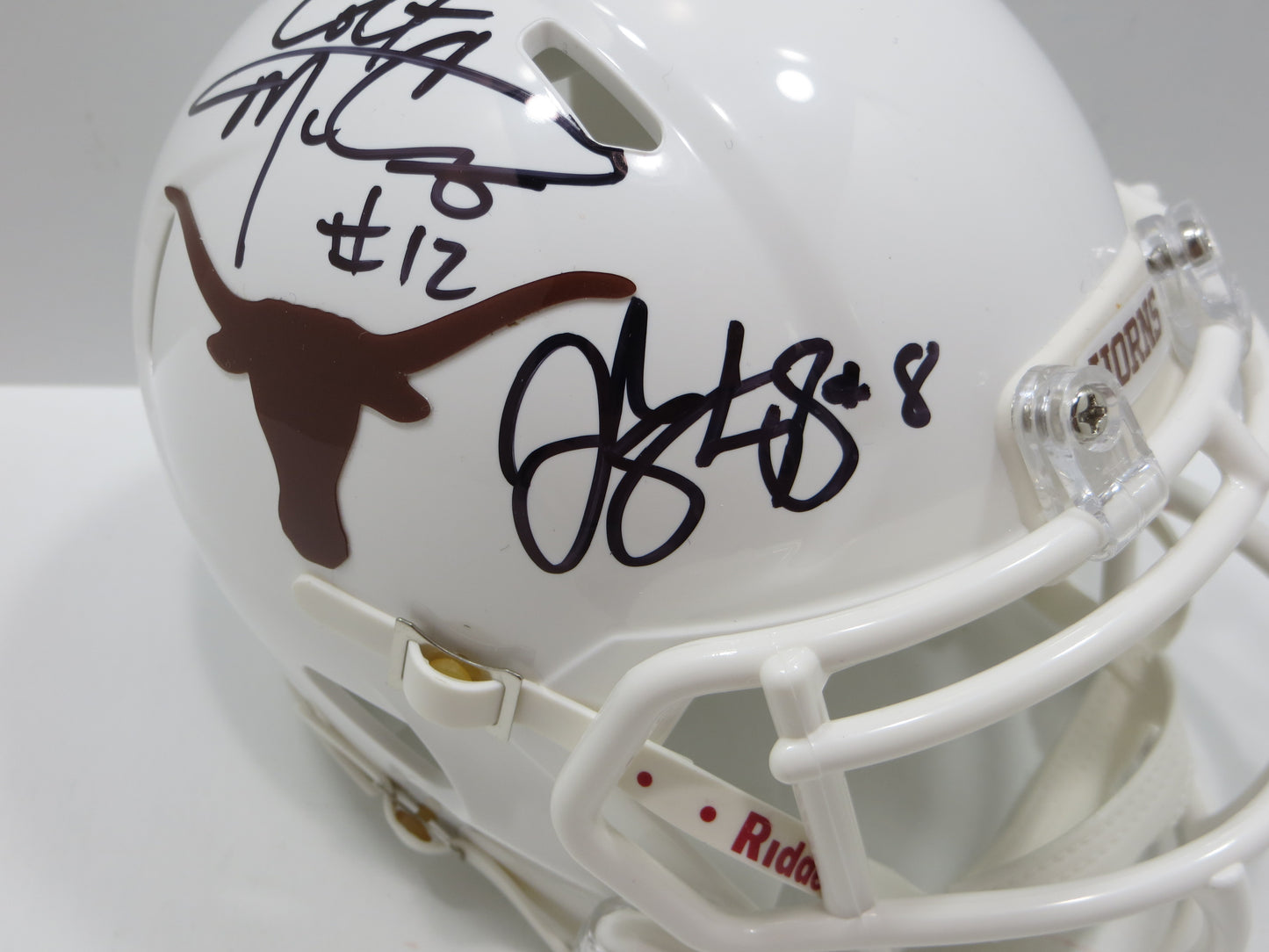 COLT McCOY JORDAN SHIPLEY SIGNED TEXAS LONGHORNS Riddell MINI HELMET BAS