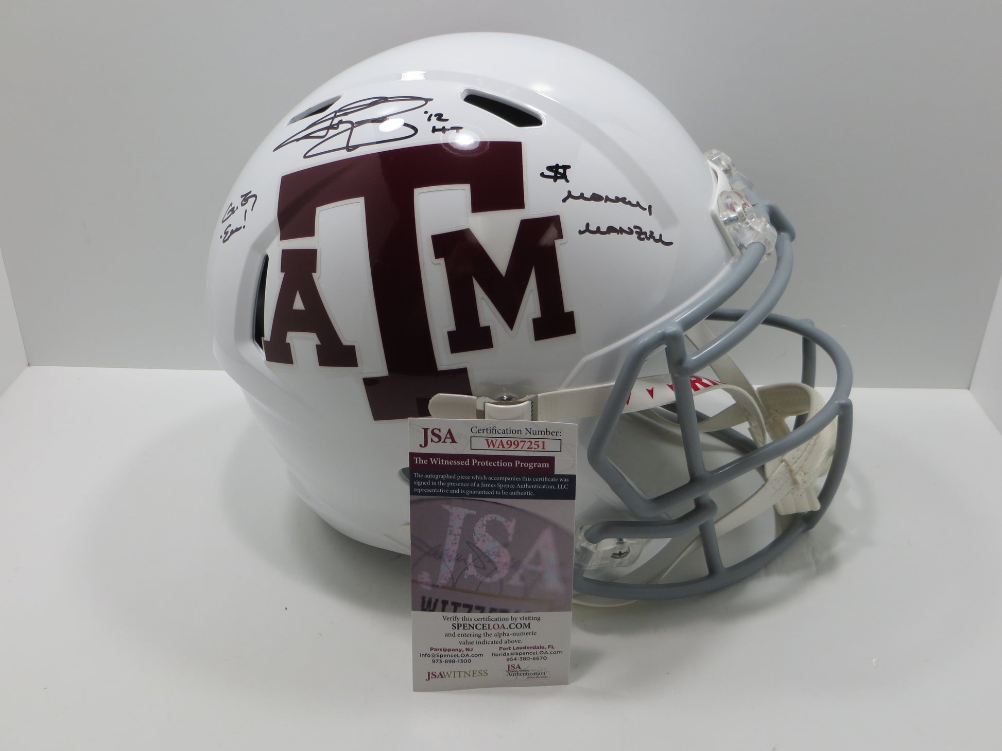 authentic texas a&m football helmet Johnny Manziel Texas A&M Aggies Autographed Riddell White Speed Mini Helmet with '12 Heisman Inscription