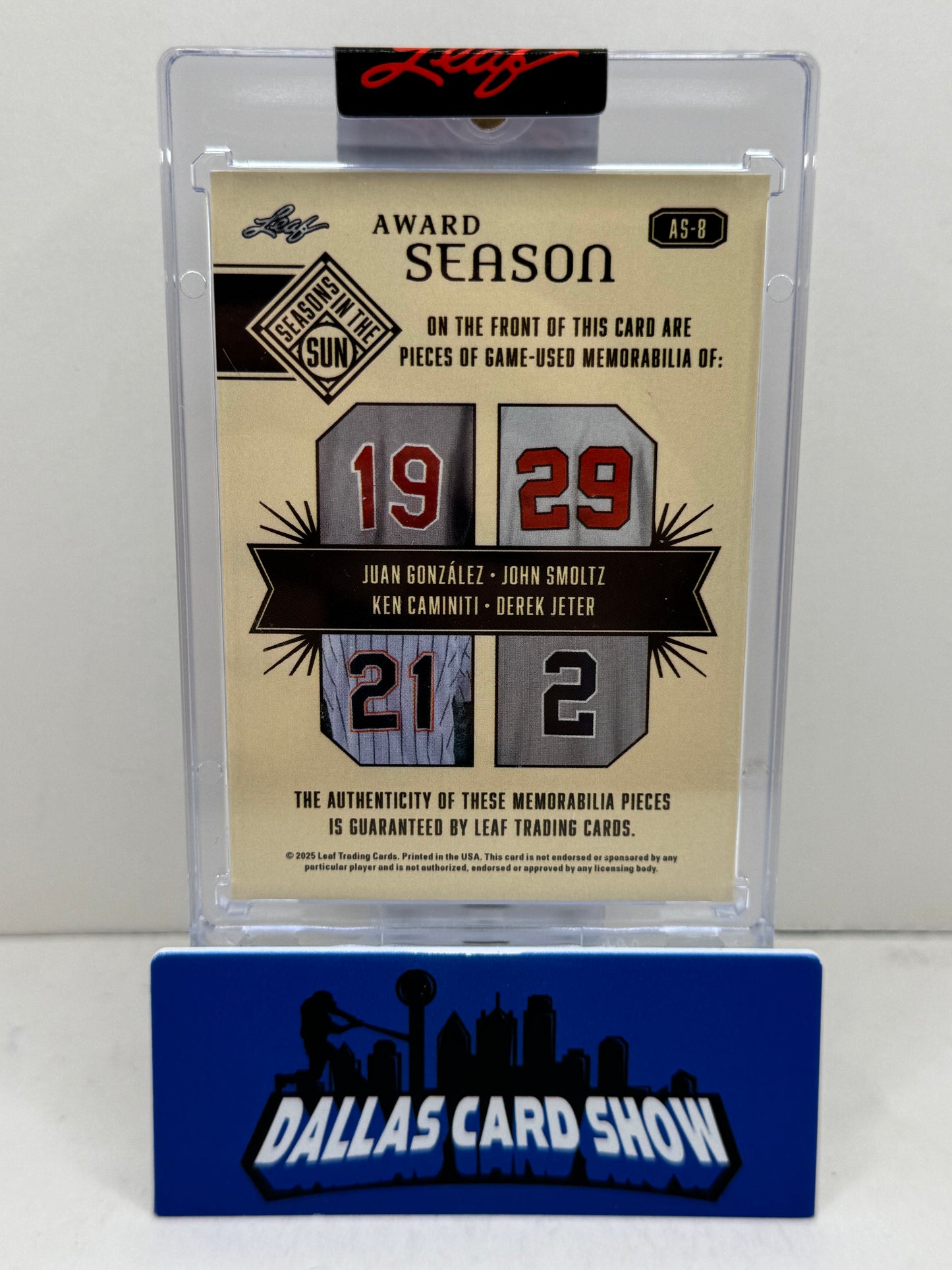 2025 Leaf Seasons In The Sun Derek Jeter,John Smoltz,Juan Gonzalez,Caminiti Award Season Relic /8