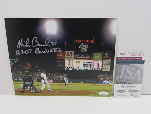MIKE BACSIK JR. SIGNED 8x10 PHOTO w/INSCs Barry Bonds #756 WITNESS JSA COA