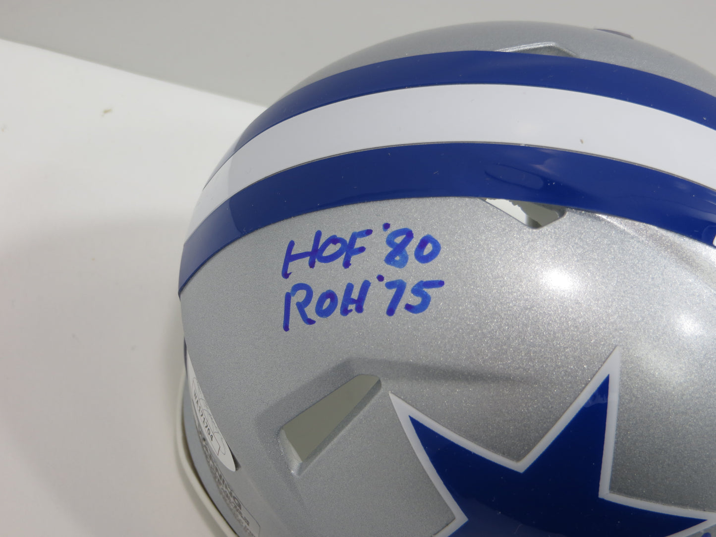 BOB LILLY SIGNED DALLAS COWBOYS MINI SILVER THROWBACK HELMET w/3 INSCs JSA