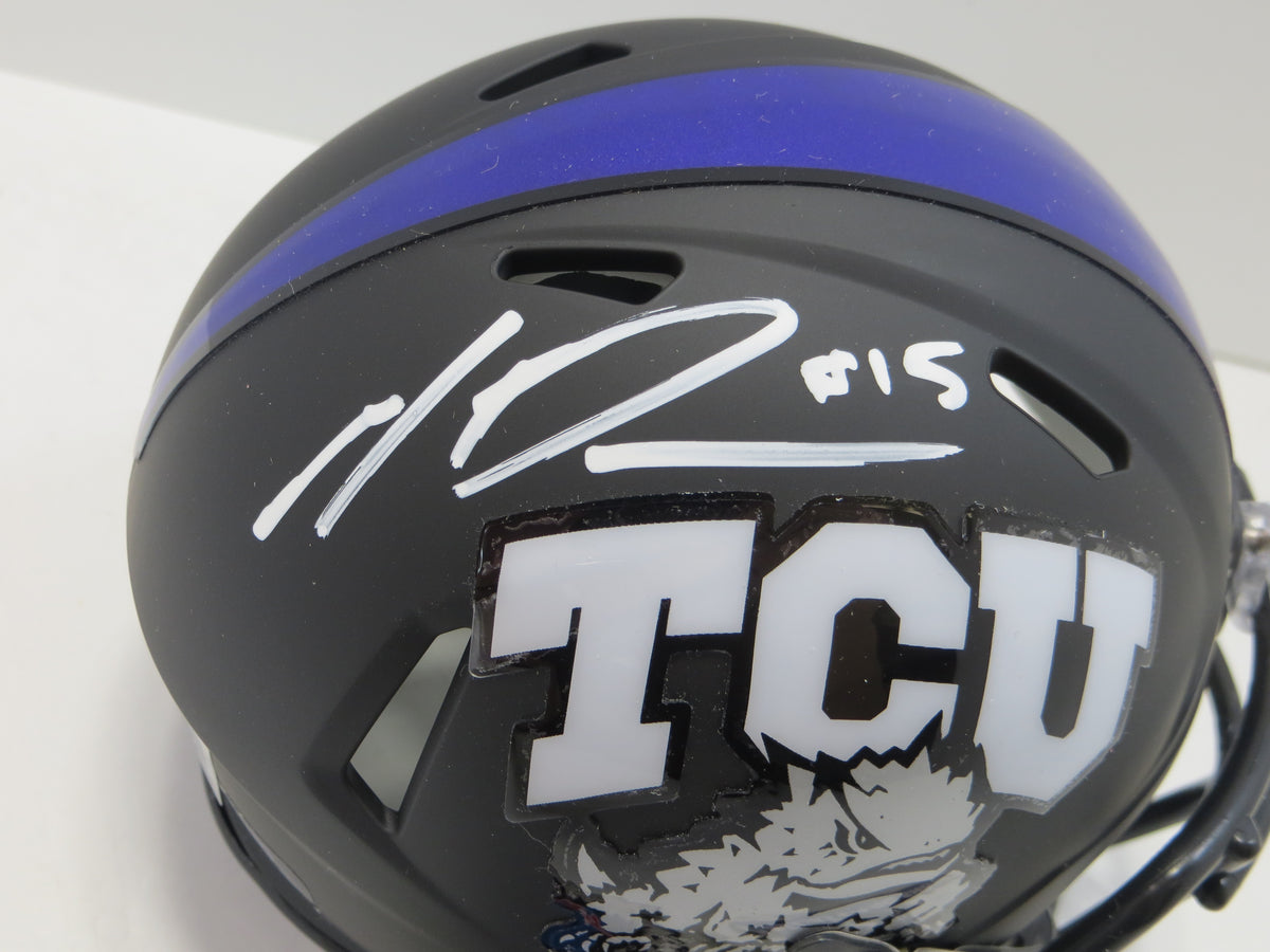 MAX DUGGAN TCU HORNED FROGS SIGNED Black MINI HELMET BAS
