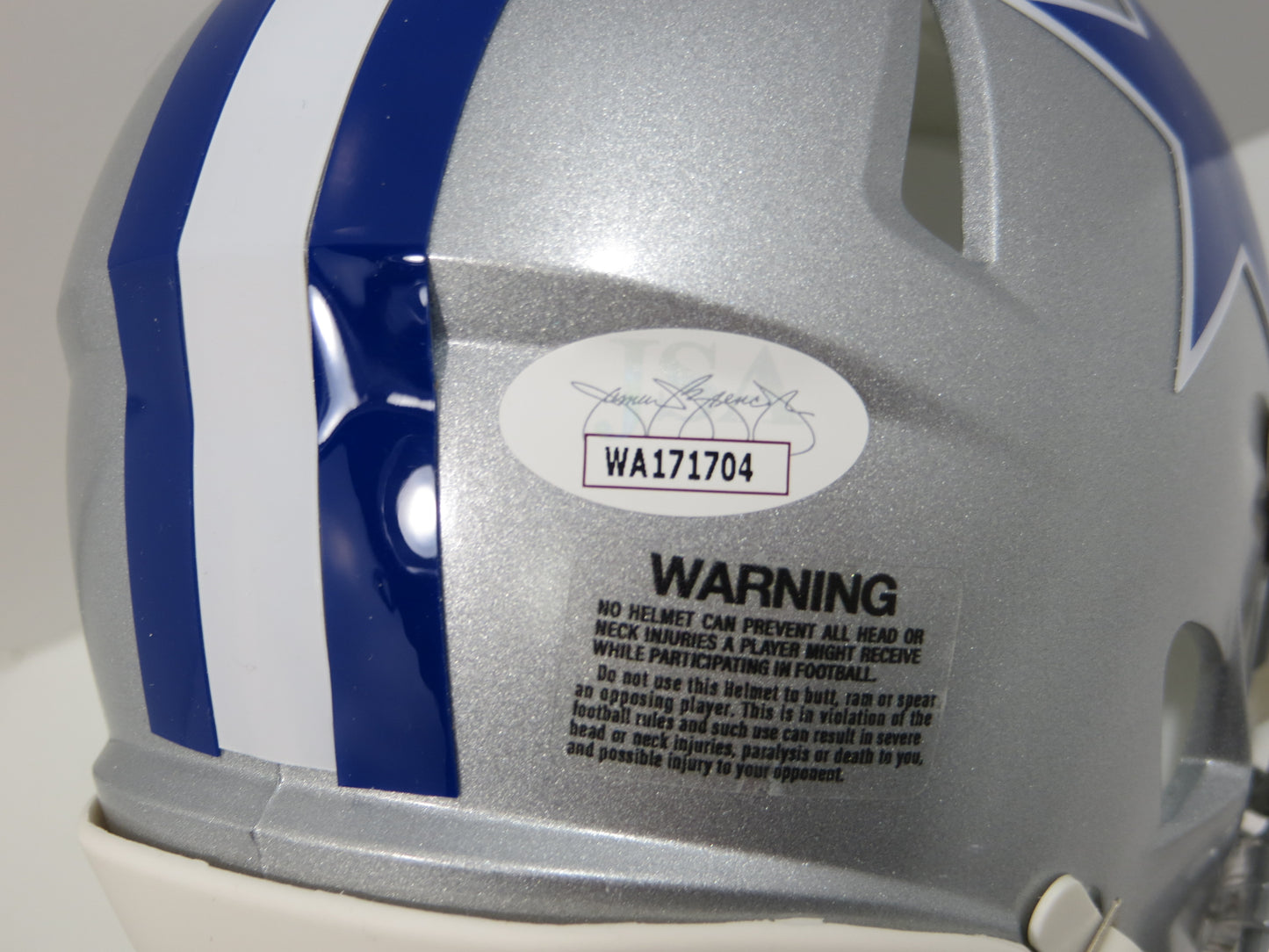 BOB LILLY SIGNED DALLAS COWBOYS MINI SILVER THROWBACK HELMET w/3 INSCs JSA