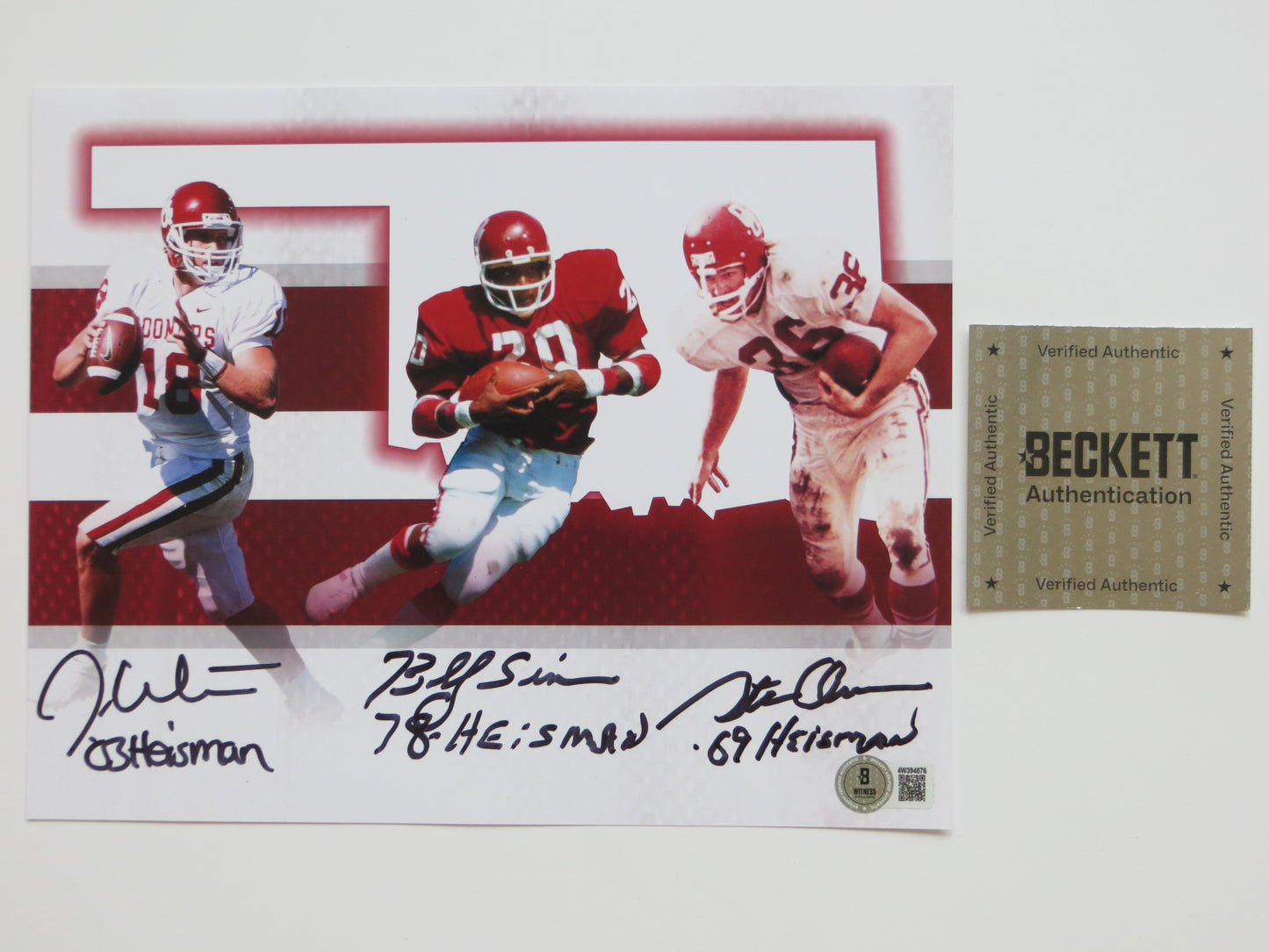 OKLAHOMA OU SOONERS HEISMAN BILLY SIMS STEVE OWENS JASON WHITE SIGNED 8x10 BAS