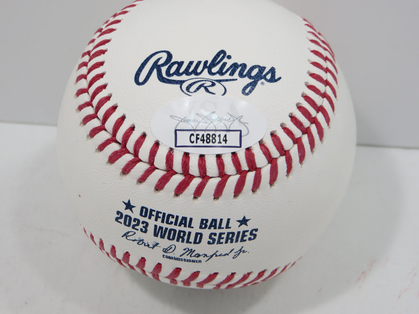 BRUCE BOCHY SIGNED Rawlings 2023 World Series BASEBALL w/INSC Texas Rangers JSA