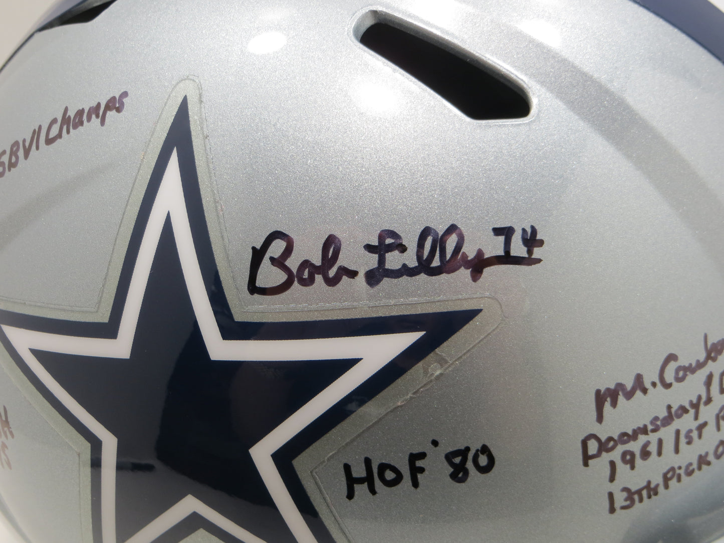 BOB LILLY SIGNED DALLAS COWBOYS RIDDELL FULL SIZE HELMET w10STATS BAS