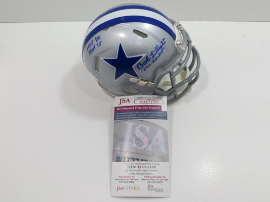 BOB LILLY SIGNED DALLAS COWBOYS MINI SILVER THROWBACK HELMET w/3 INSCs JSA