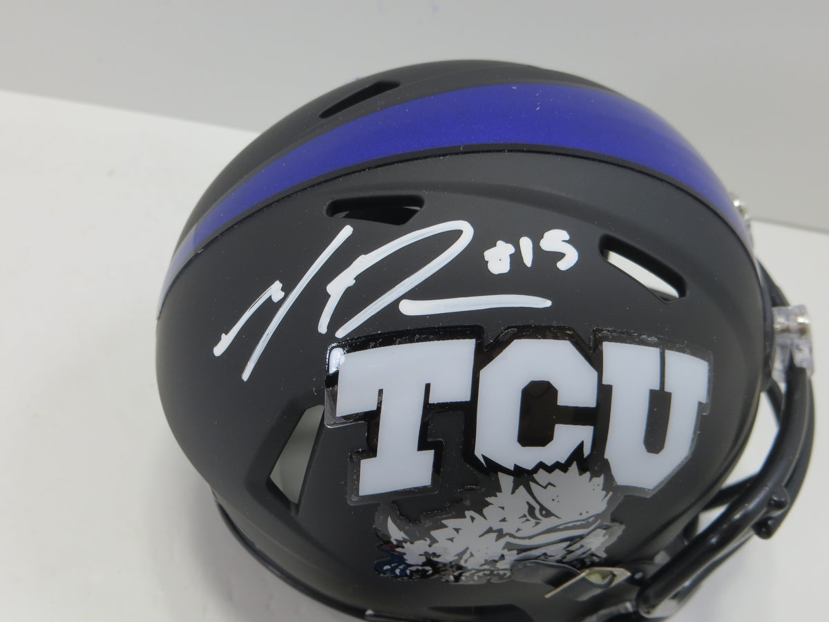 MAX DUGGAN TCU HORNED FROGS SIGNED Black MINI HELMET BAS