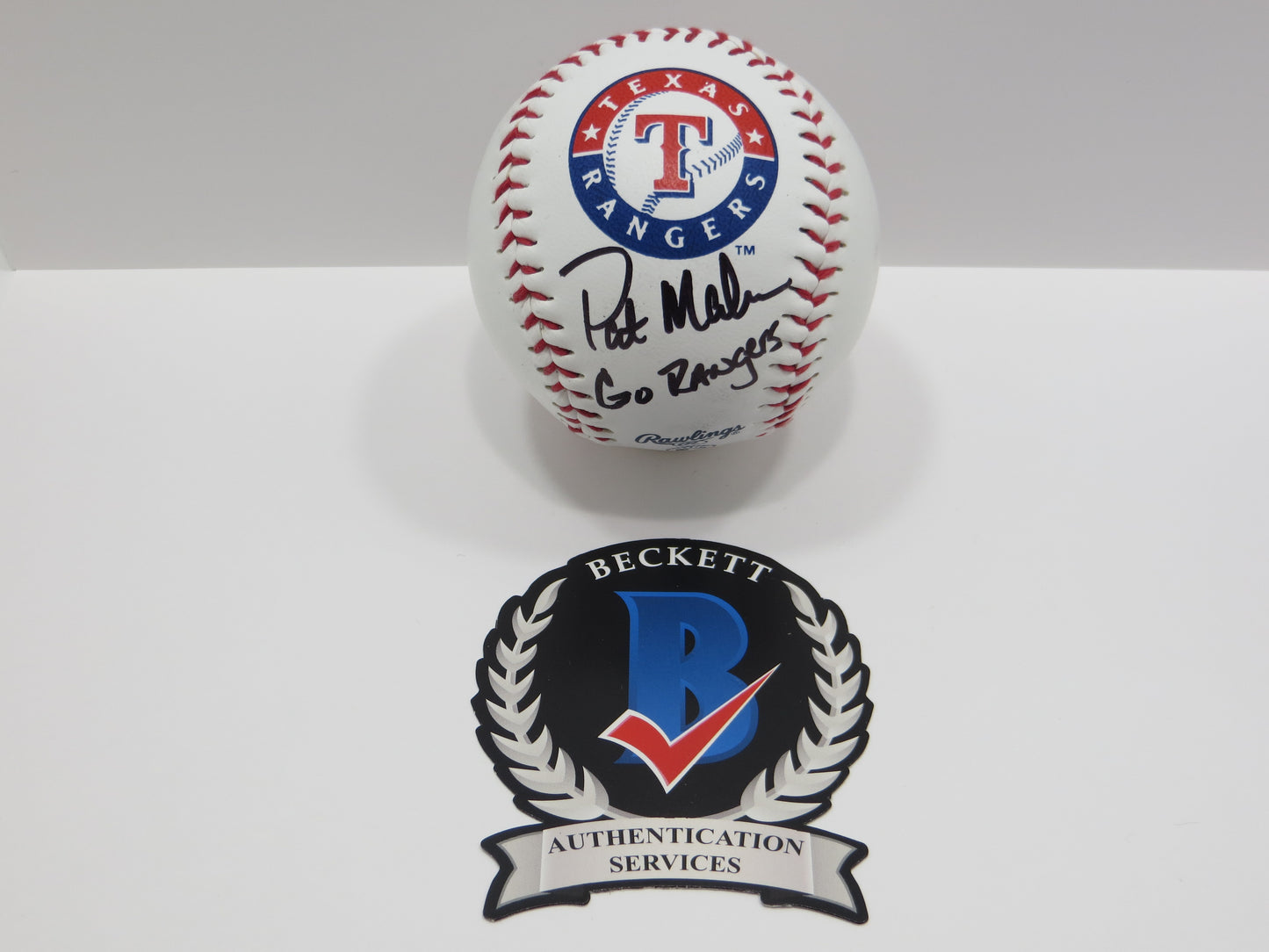 PAT PATRICK MAHOMES SR SIGNED LOGO BASEBALL Texas Rangers w/Go Rangers BAS