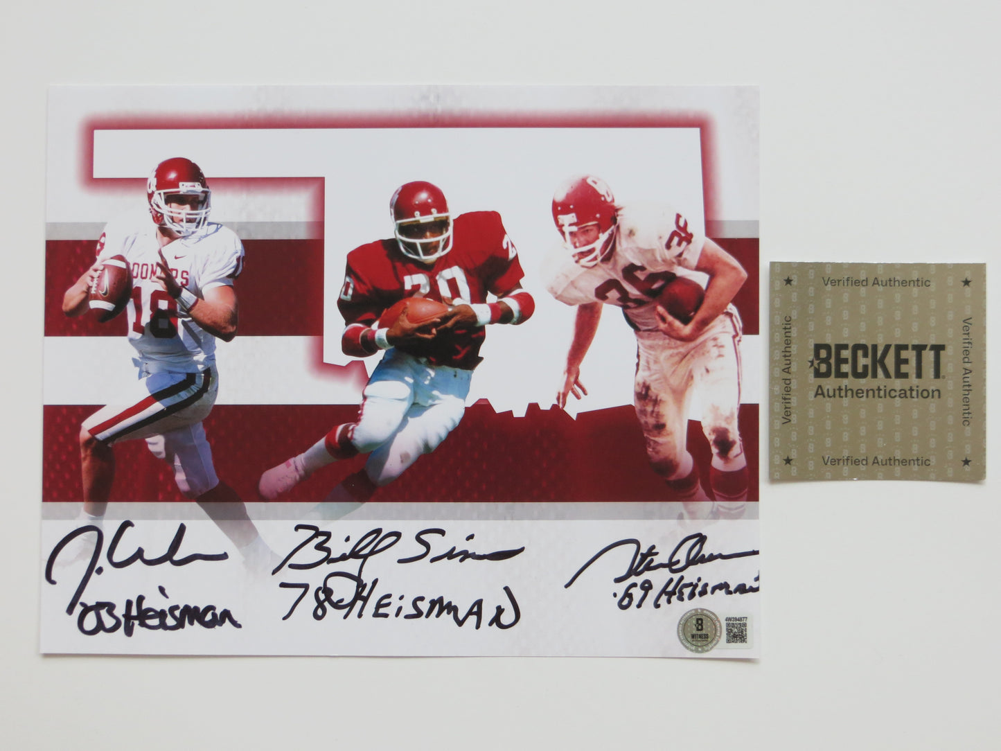 OKLAHOMA OU SOONERS HEISMAN BILLY SIMS STEVE OWENS JASON WHITE SIGNED 8x10 BAS