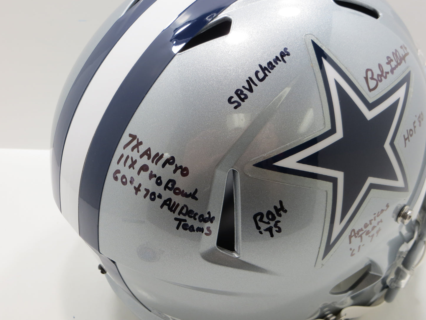 BOB LILLY SIGNED DALLAS COWBOYS RIDDELL FULL SIZE HELMET w10STATS BAS