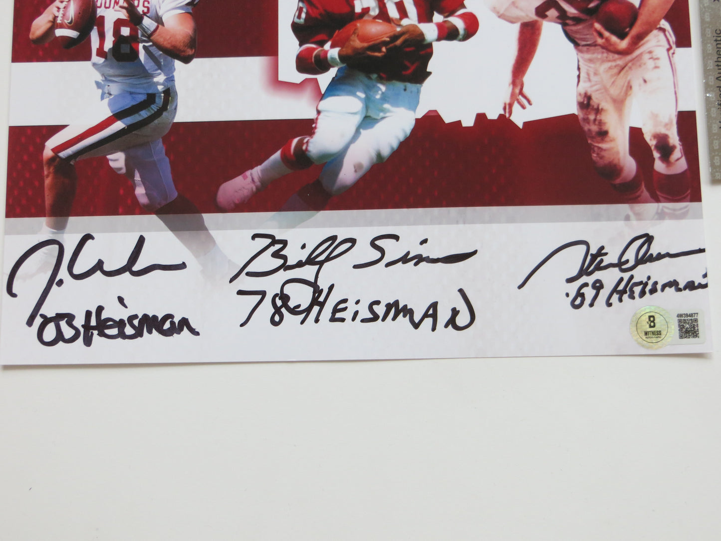 OKLAHOMA OU SOONERS HEISMAN BILLY SIMS STEVE OWENS JASON WHITE SIGNED 8x10 BAS