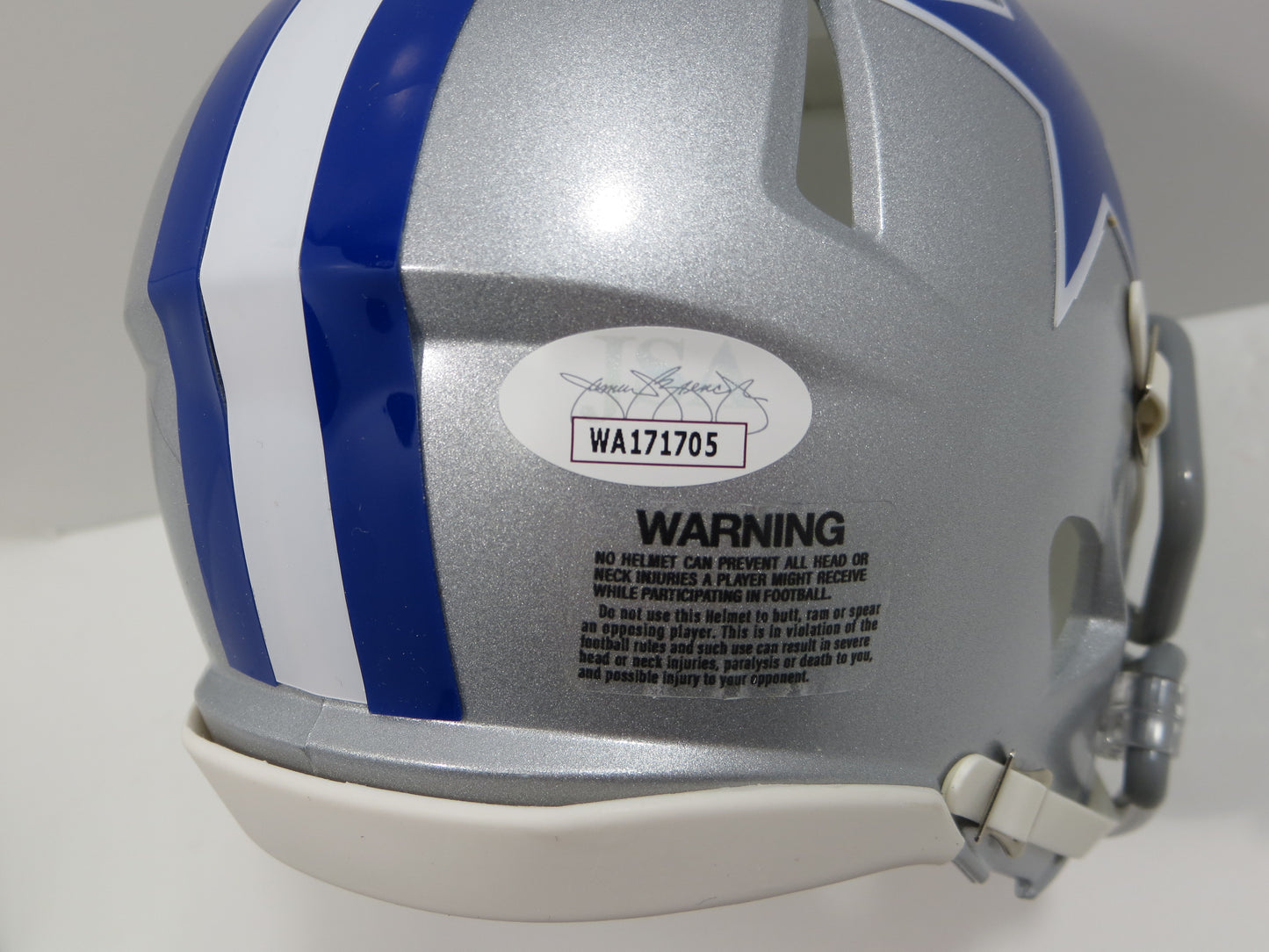 BOB LILLY SIGNED DALLAS COWBOYS MINI SILVER THROWBACK HELMET w/3 INSCs JSA
