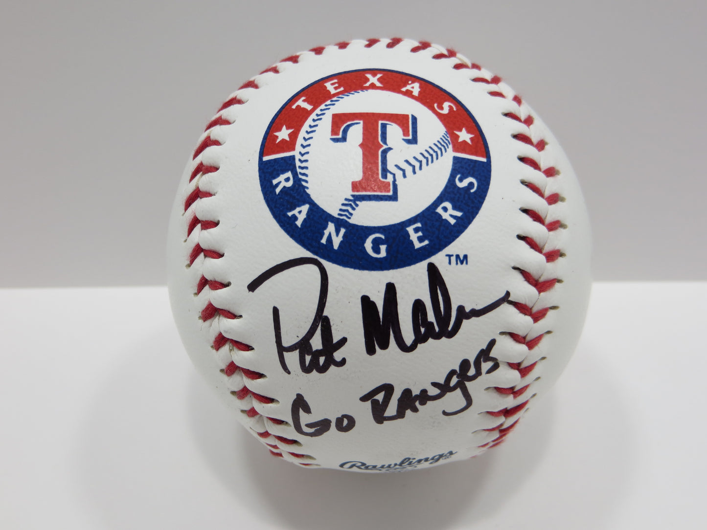 PAT PATRICK MAHOMES SR SIGNED LOGO BASEBALL Texas Rangers w/Go Rangers BAS