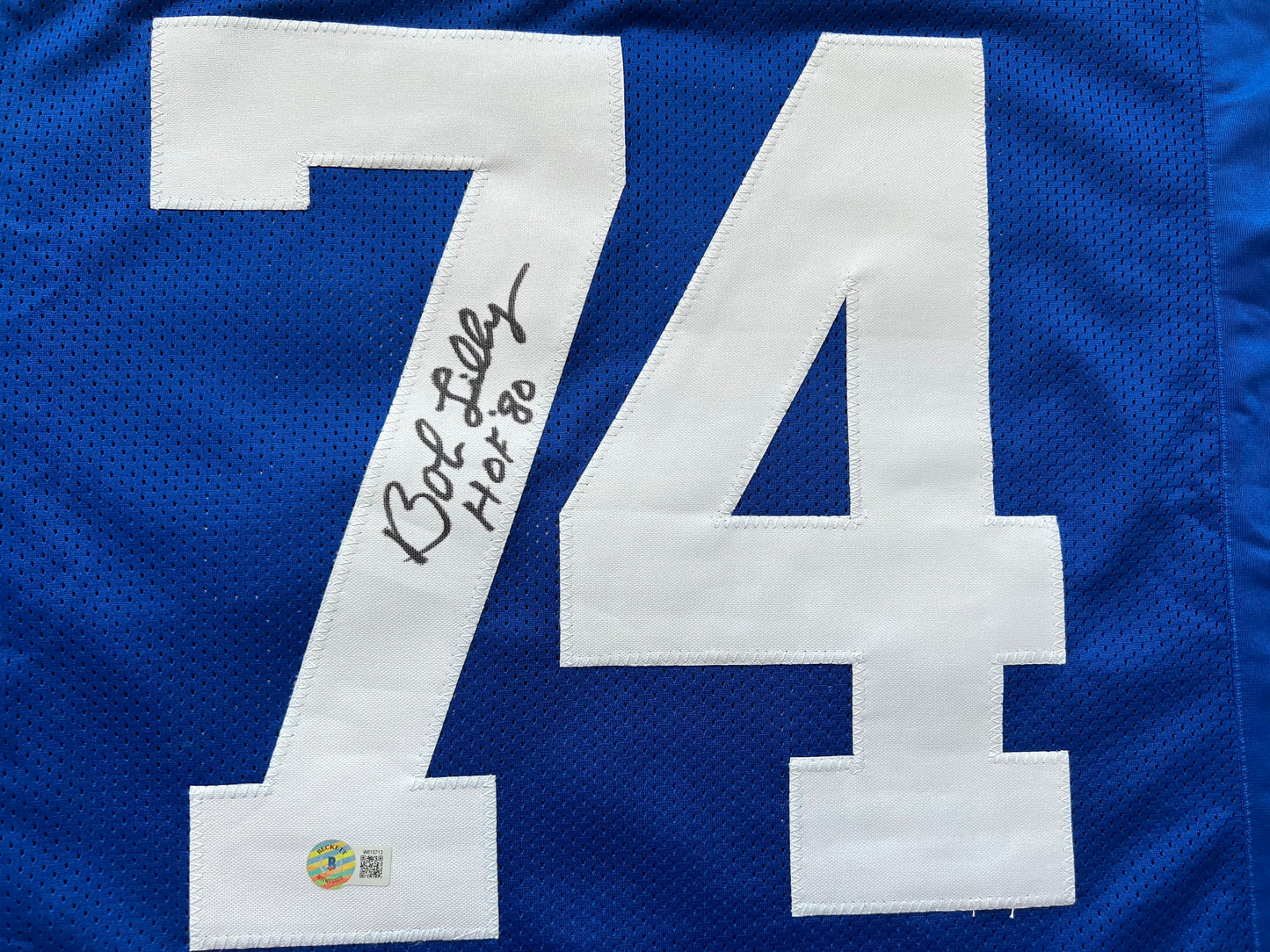 BOB LILLY SIGNED BLUE JERSEY Size L Dallas Cowboys w/HOF 80 BAS COA