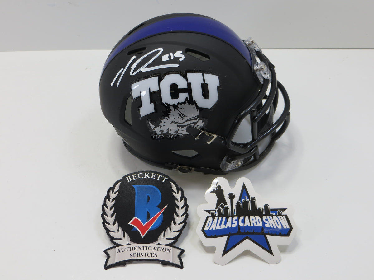 MAX DUGGAN TCU HORNED FROGS SIGNED Black MINI HELMET BAS