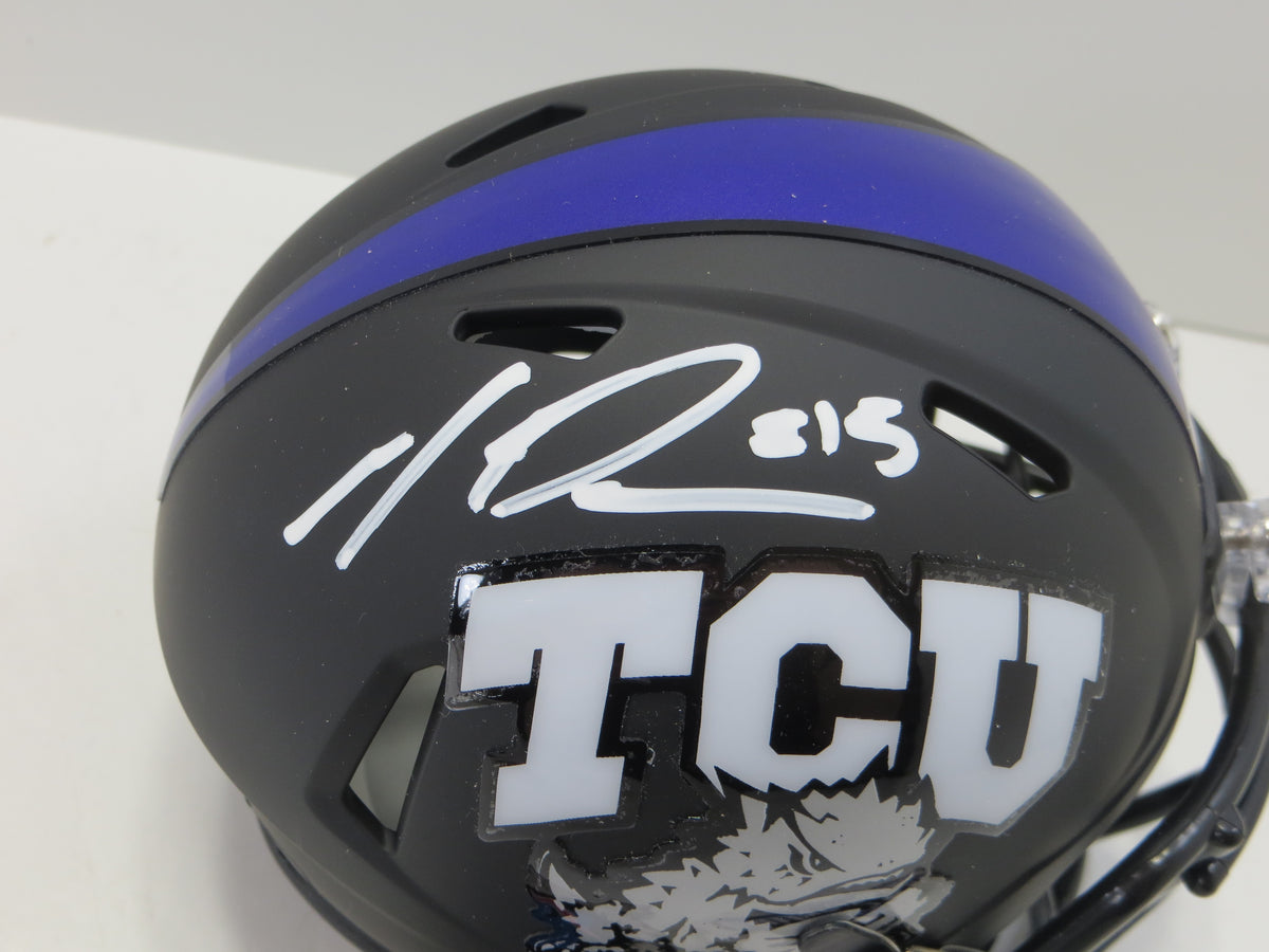 MAX DUGGAN TCU HORNED FROGS SIGNED Black MINI HELMET BAS