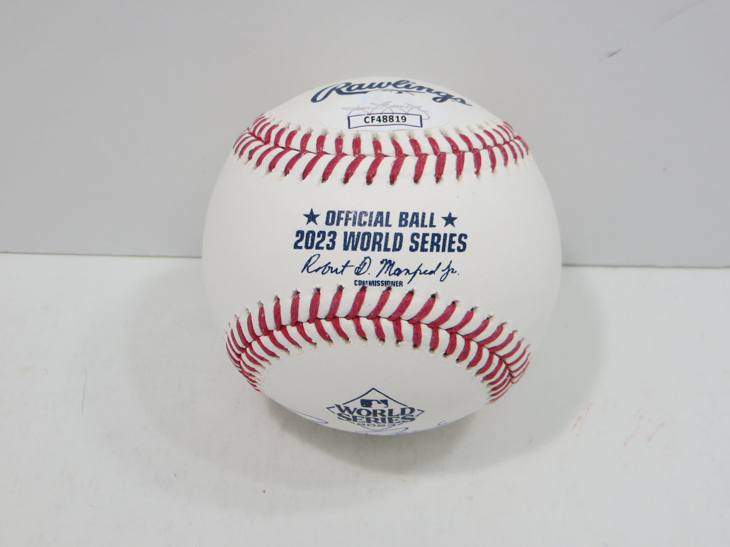 BRUCE BOCHY SIGNED Rawlings 2023 World Series BASEBALL w/INSC Texas Rangers JSA