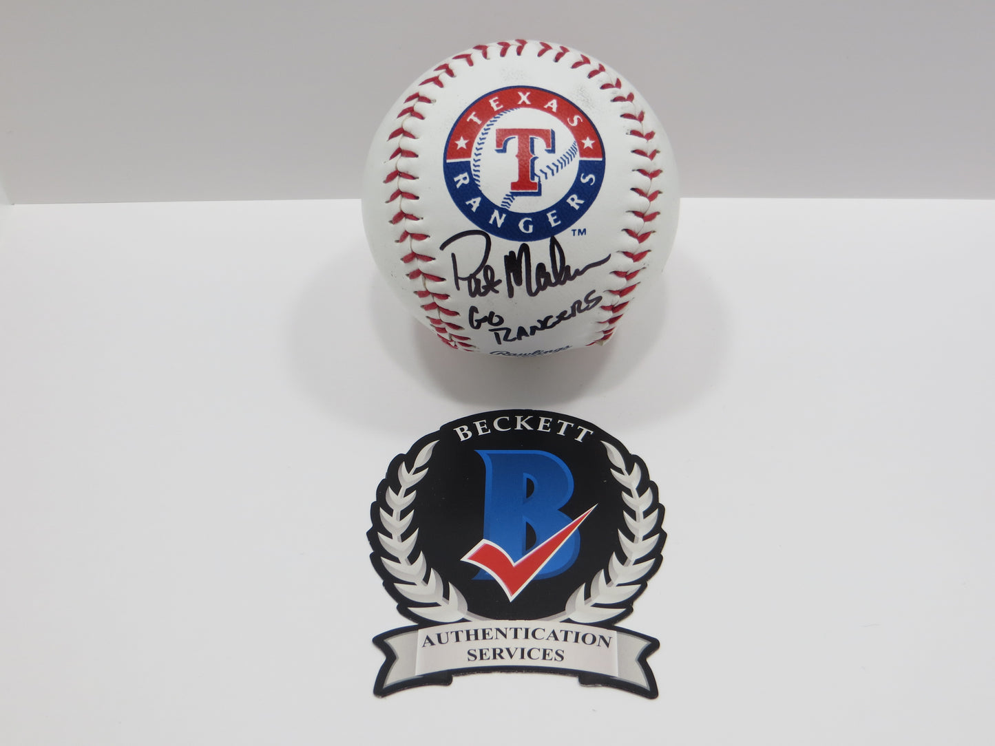 PAT PATRICK MAHOMES SR SIGNED LOGO BASEBALL Texas Rangers w/Go Rangers BAS