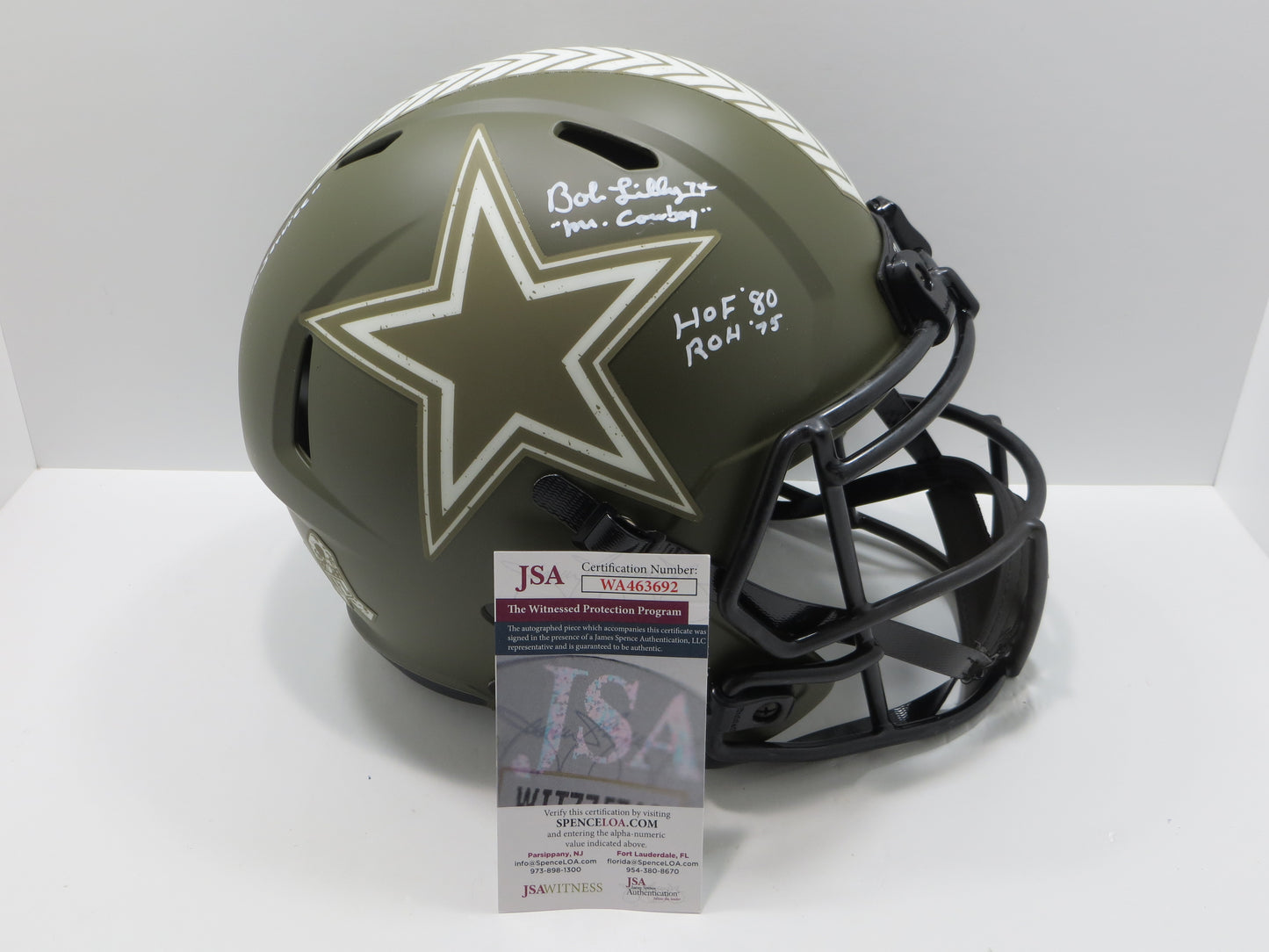 BOB LILLY SIGNED DALLAS COWBOYS FULL SIZE Salute to Service HELMET w/4INSCs JSA