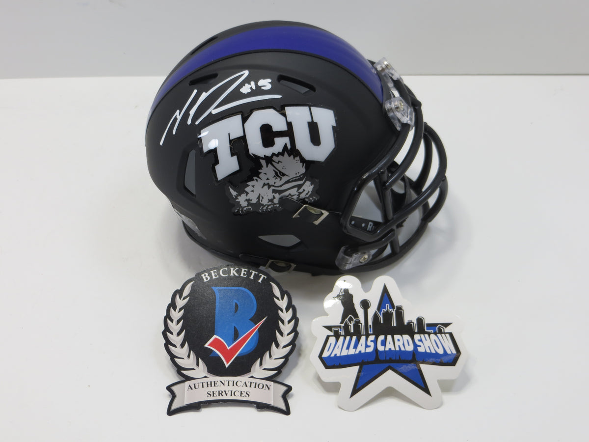 MAX DUGGAN TCU HORNED FROGS SIGNED Black MINI HELMET BAS