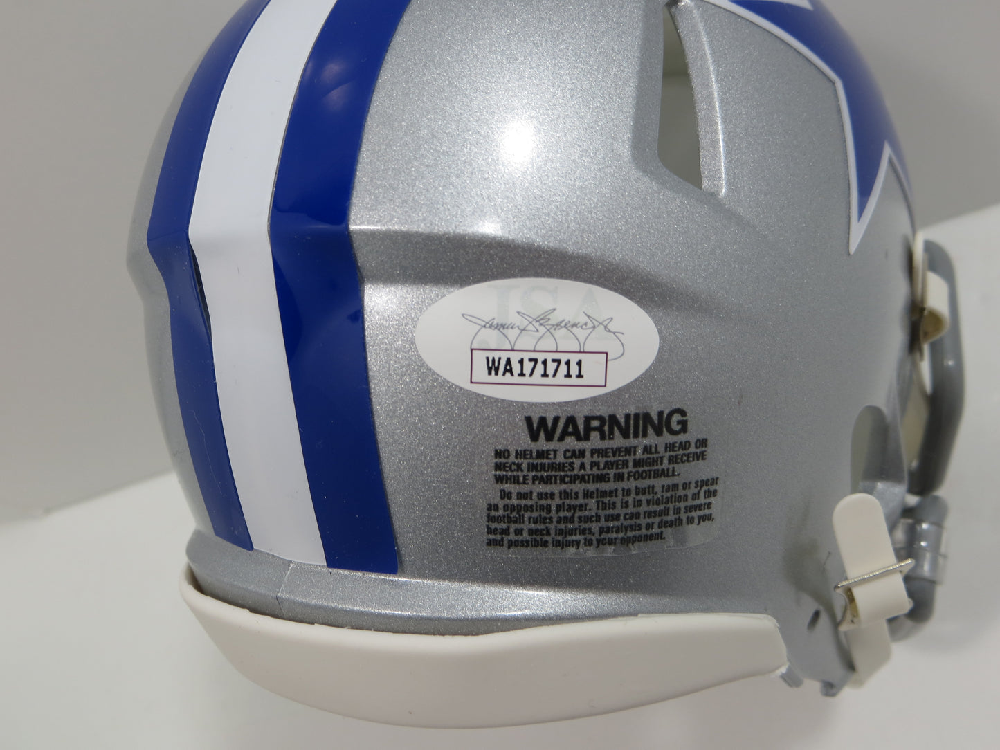 BOB LILLY SIGNED DALLAS COWBOYS MINI SILVER THROWBACK HELMET w/3 INSCs JSA