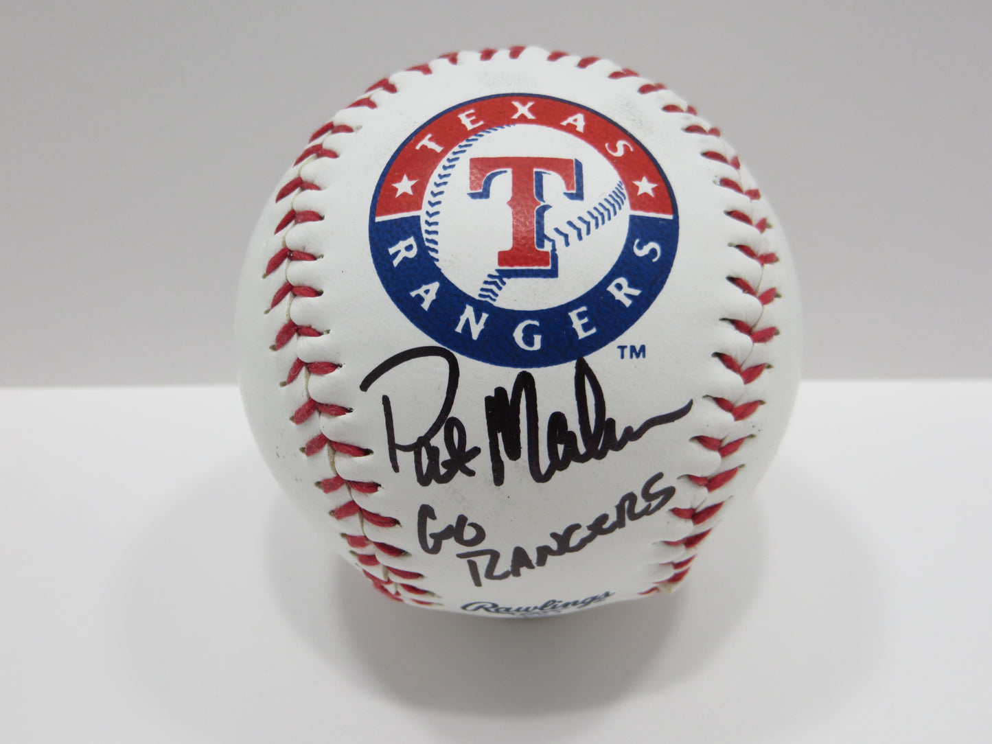PAT PATRICK MAHOMES SR SIGNED LOGO BASEBALL Texas Rangers w/Go Rangers BAS