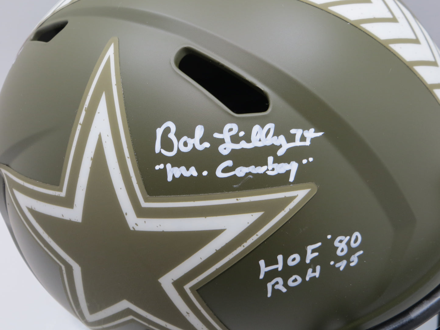 BOB LILLY SIGNED DALLAS COWBOYS FULL SIZE Salute to Service HELMET w/4INSCs JSA