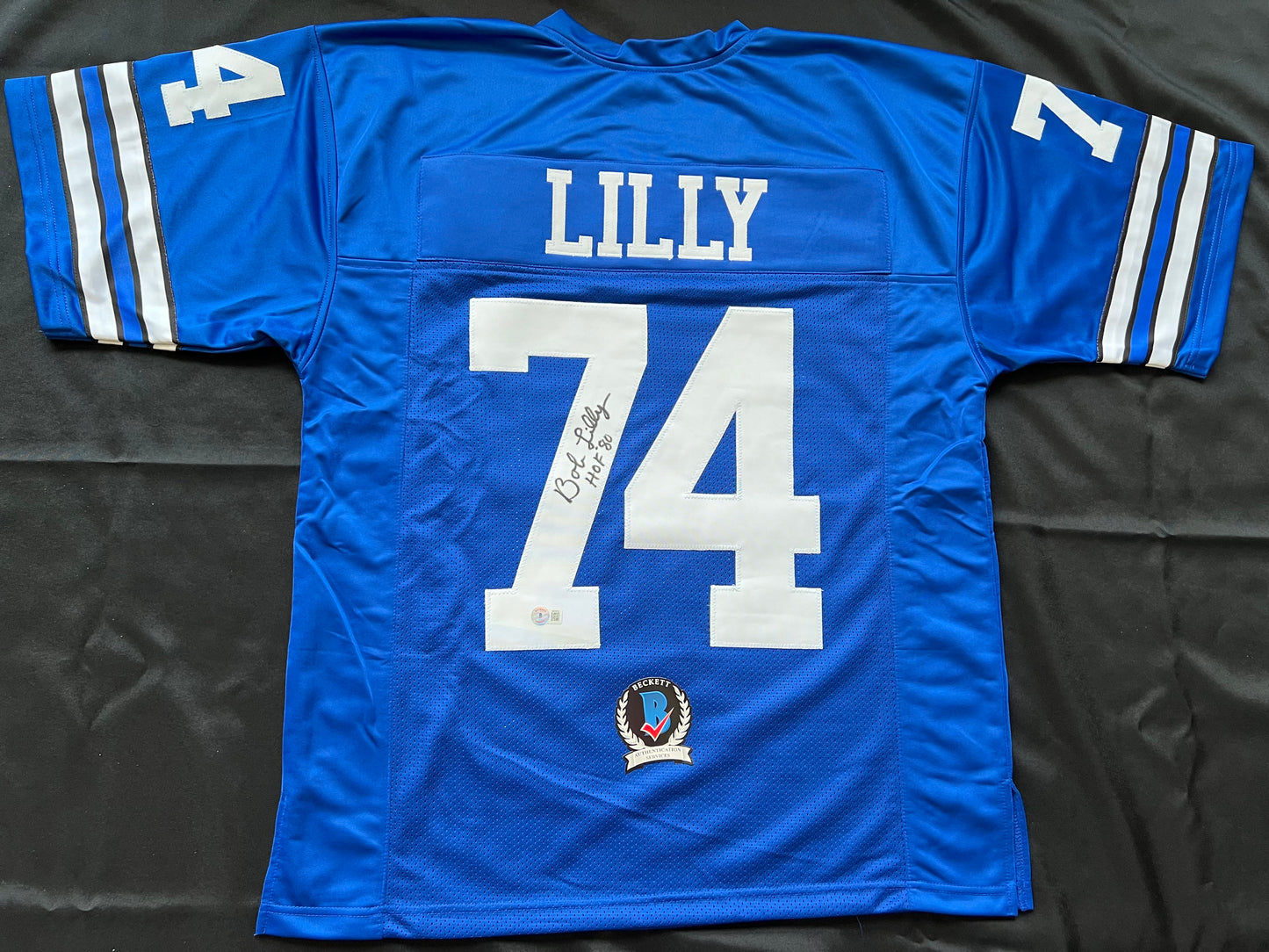 BOB LILLY SIGNED BLUE JERSEY Size L Dallas Cowboys w/HOF 80 BAS COA