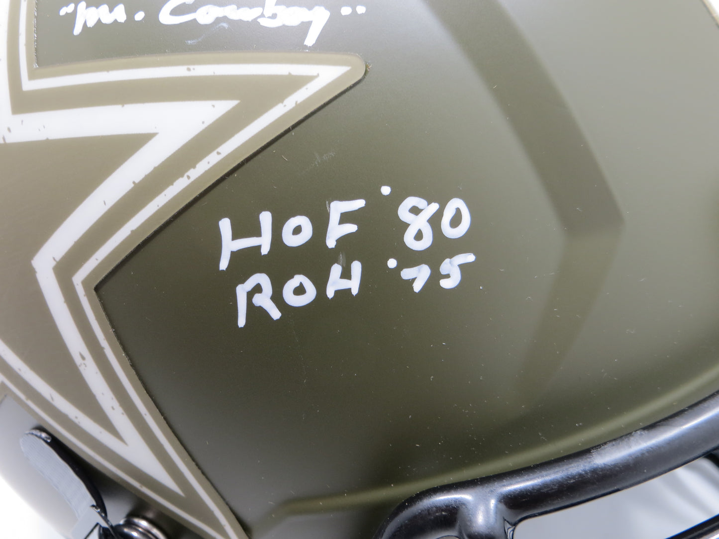 BOB LILLY SIGNED DALLAS COWBOYS FULL SIZE Salute to Service HELMET w/4INSCs JSA