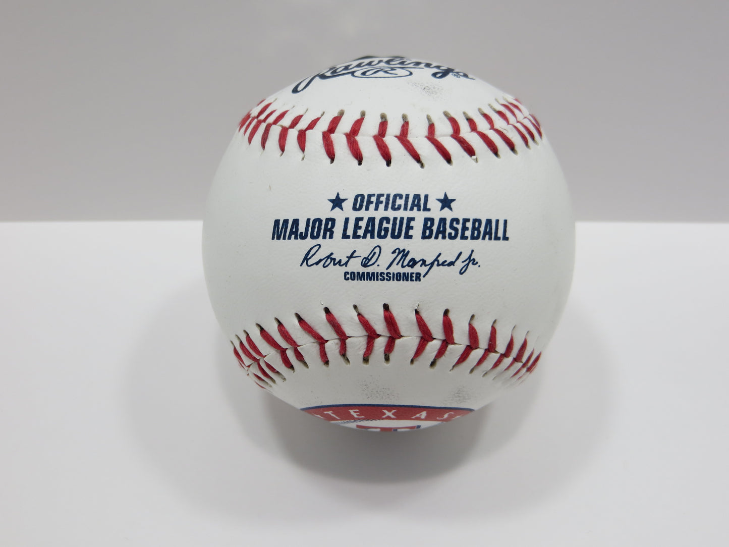 PAT PATRICK MAHOMES SR SIGNED LOGO BASEBALL Texas Rangers w/Go Rangers BAS