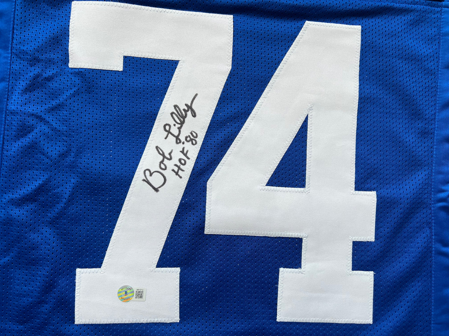 BOB LILLY SIGNED BLUE JERSEY Size L Dallas Cowboys w/HOF 80 BAS COA