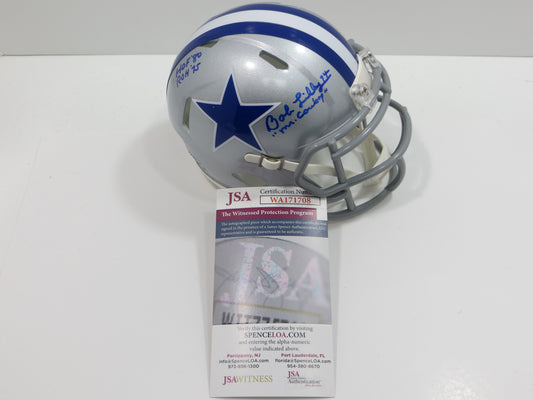 BOB LILLY SIGNED DALLAS COWBOYS MINI SILVER THROWBACK HELMET w/3 INSCs JSA