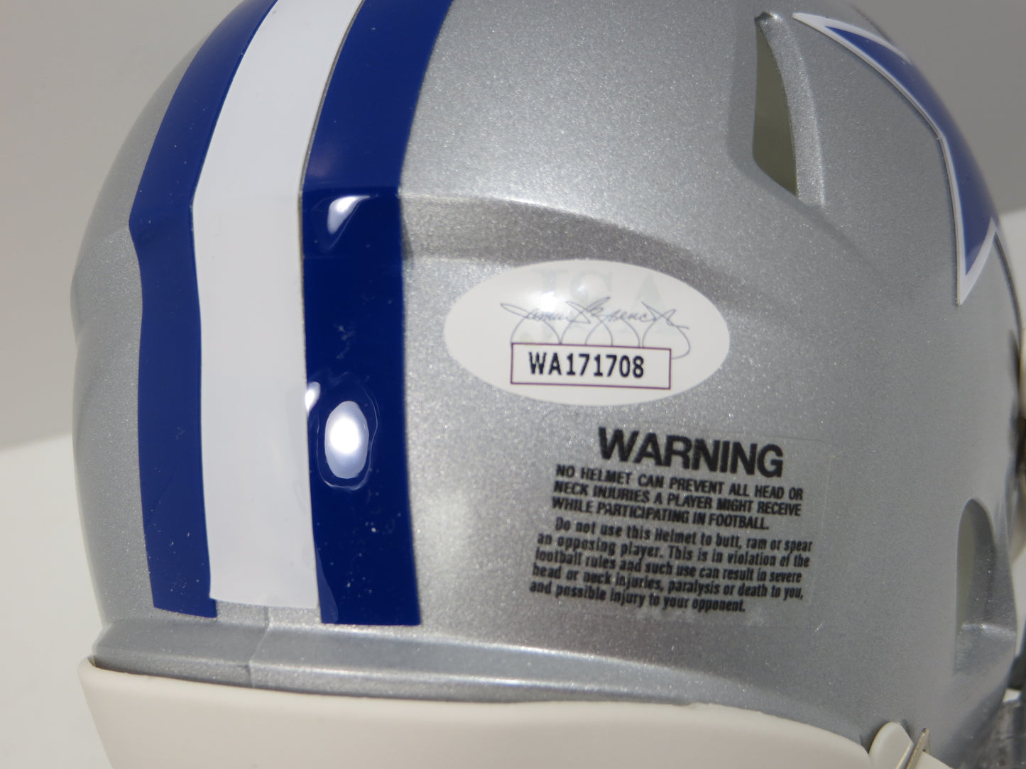 BOB LILLY SIGNED DALLAS COWBOYS MINI SILVER THROWBACK HELMET w/3 INSCs JSA