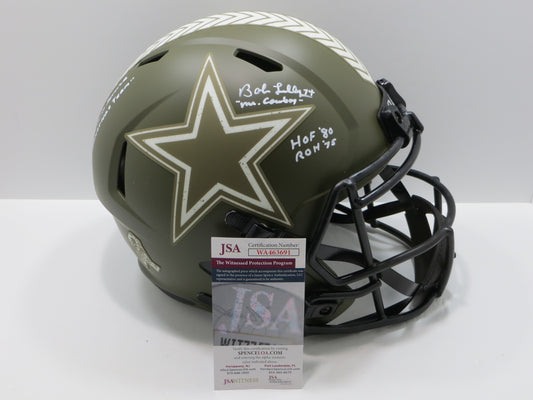 BOB LILLY SIGNED DALLAS COWBOYS FULL SIZE Salute to Service HELMET w/5INSCs JSA