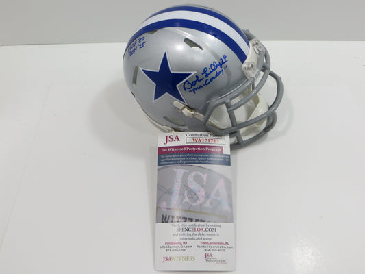 BOB LILLY SIGNED DALLAS COWBOYS MINI SILVER THROWBACK HELMET w/3 INSCs JSA