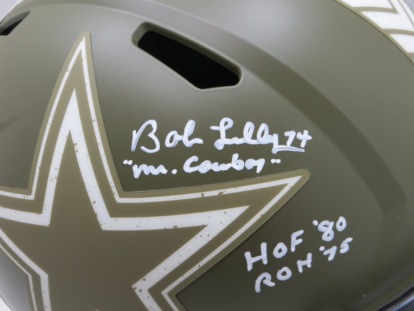 BOB LILLY SIGNED DALLAS COWBOYS FULL SIZE Salute to Service HELMET w/5INSCs JSA
