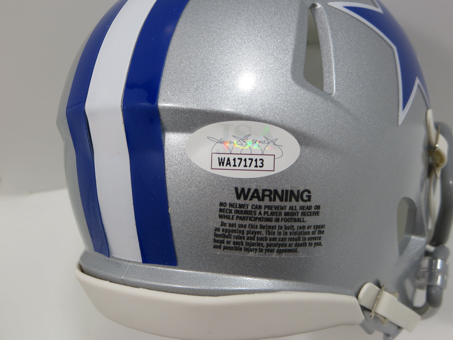 BOB LILLY SIGNED DALLAS COWBOYS MINI SILVER THROWBACK HELMET w/3 INSCs JSA