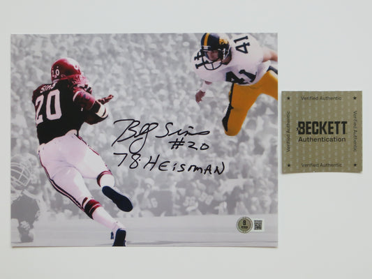 BILLY SIMS OKLAHOMA OU SOONERS SIGNED 8x10 PHOTO vs IOWA Bob Stoops BAS