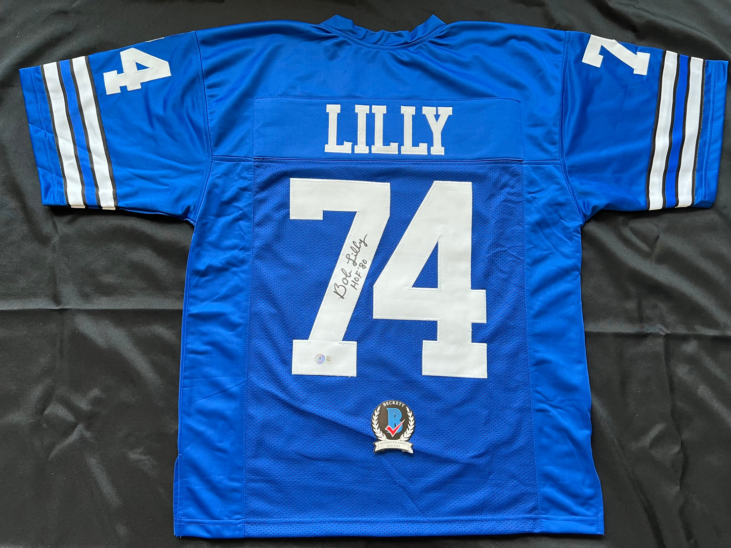 BOB LILLY SIGNED BLUE JERSEY Size L Dallas Cowboys w/HOF 80 BAS COA