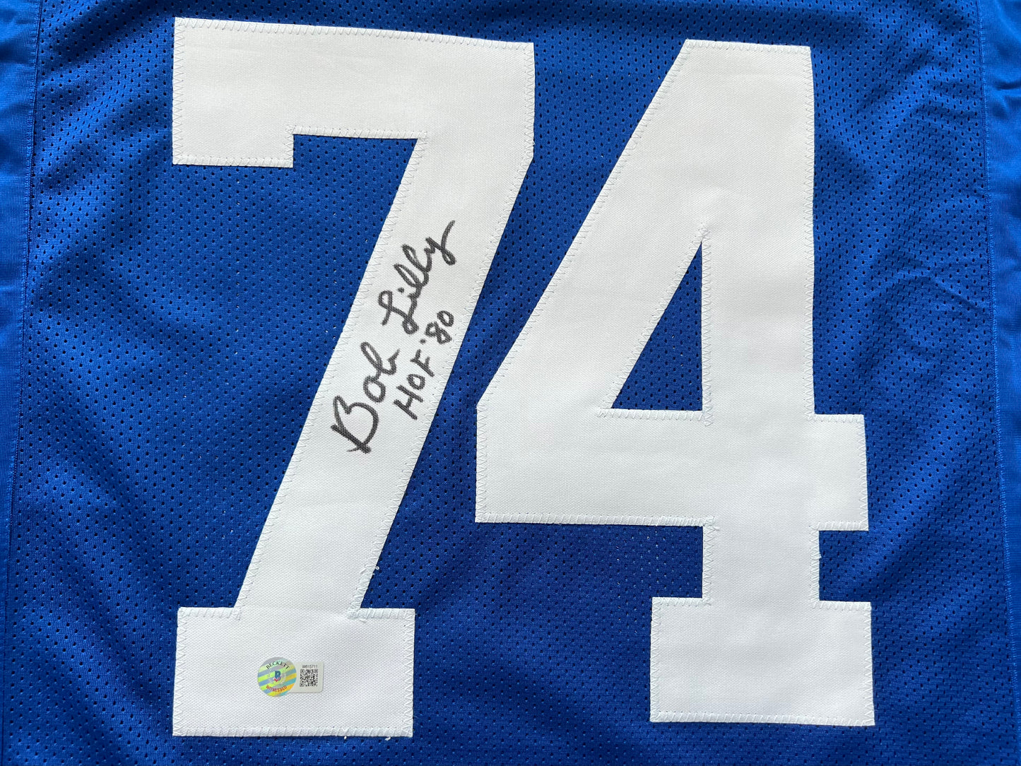 BOB LILLY SIGNED BLUE JERSEY Size L Dallas Cowboys w/HOF 80 BAS COA