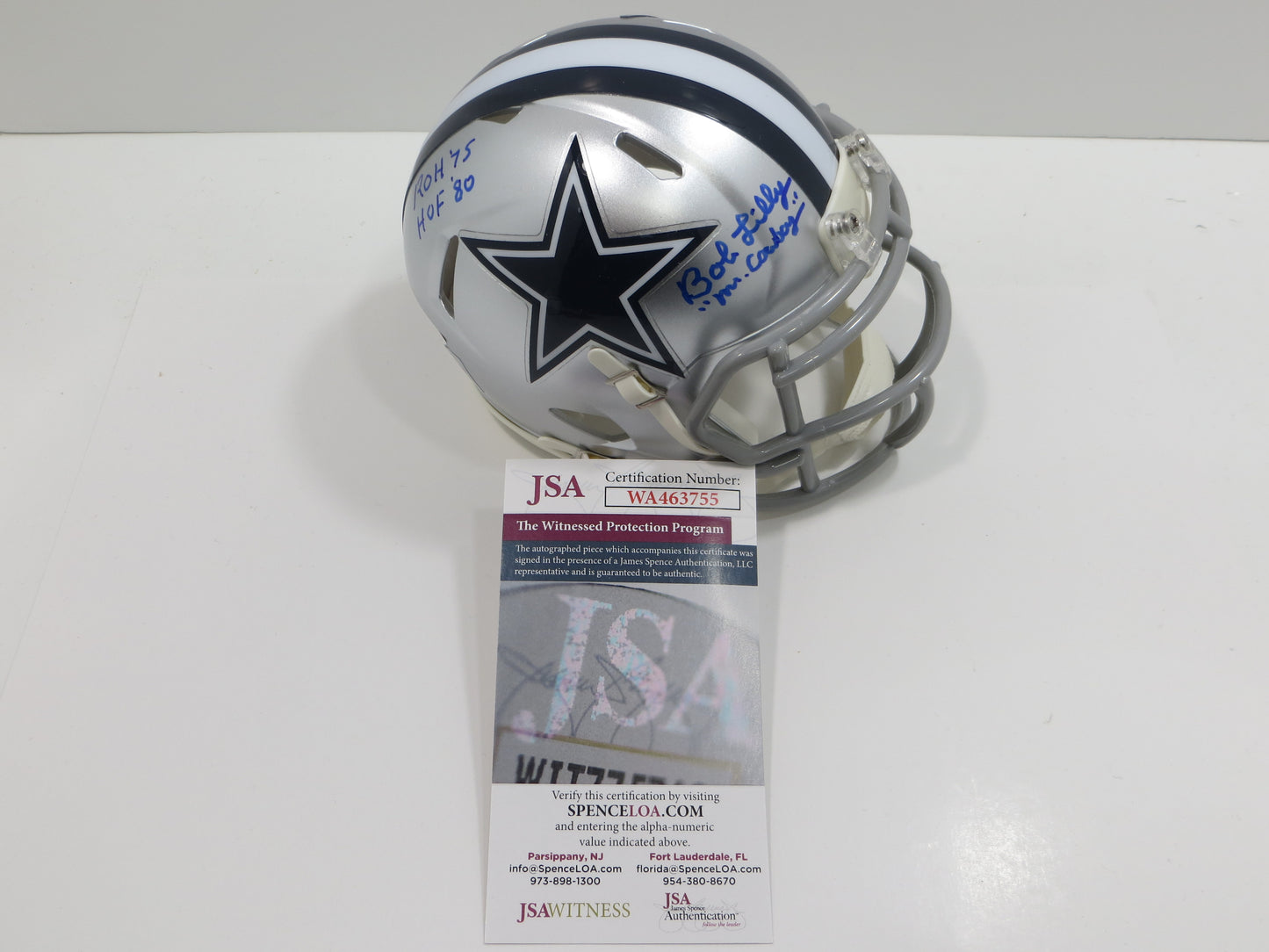 BOB LILLY SIGNED DALLAS COWBOYS RIDDELL MINI HELMET w/3 INSCs JSA COA