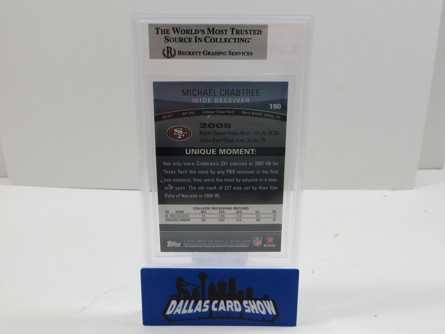 2009 TOPPS UNIQUE #180 MICHAEL CRABTREE BGS CERTIFIED AUTO